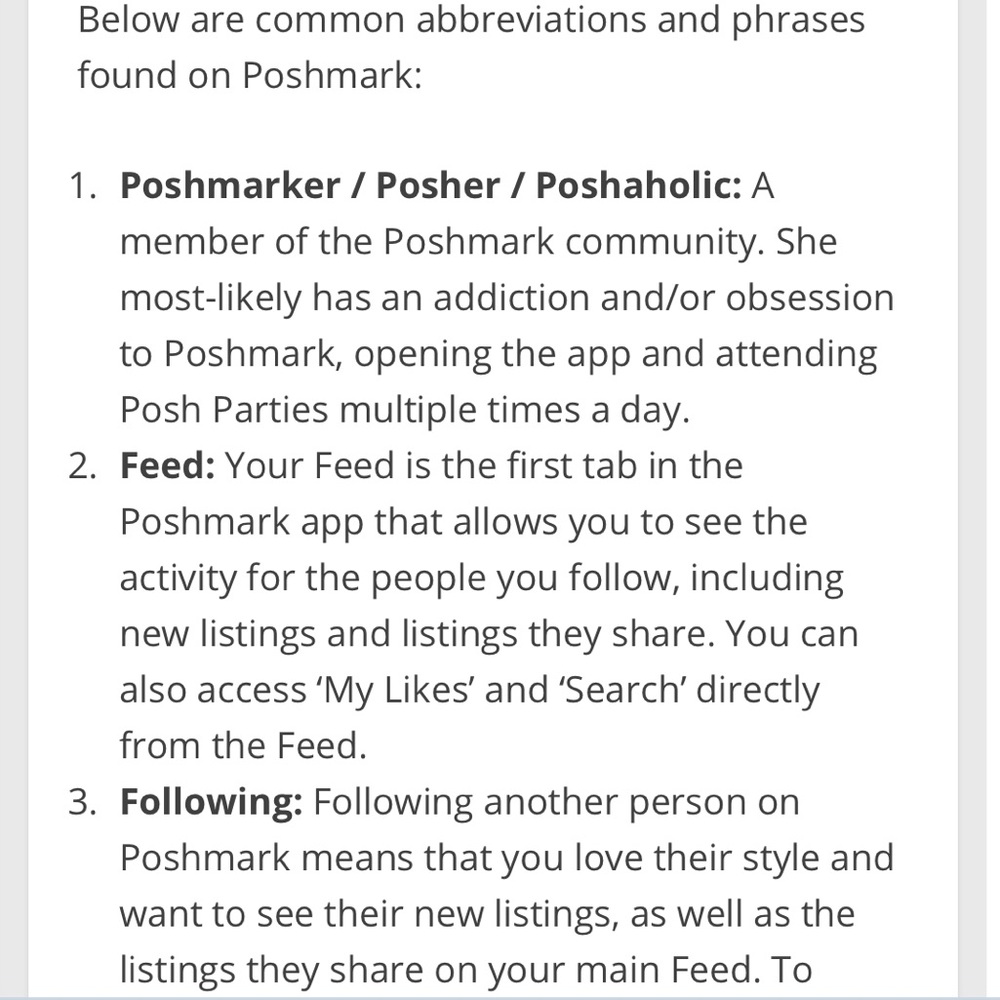 Link to Poshmark Article with Abbreviations